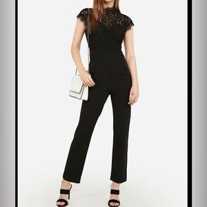 new EXPRESS mock neck crop pants cap sleeve lace jumpsuit 00 black
